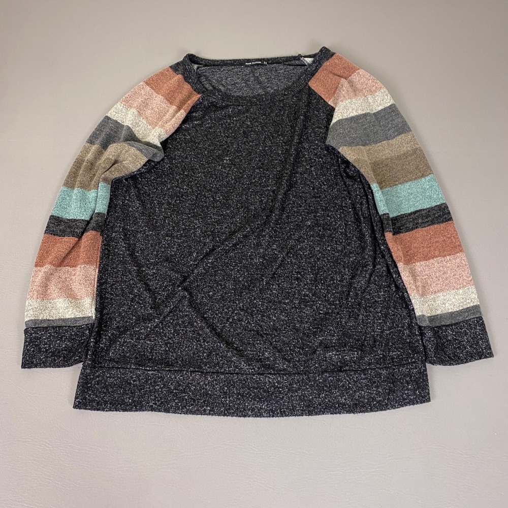 Pink Clover Pullover Top Women's Size XL Raglan Marled Gray Striped Sleeve